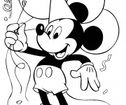 Coloriage et dessins gratuit Mickey fête son anniversaire à imprimer