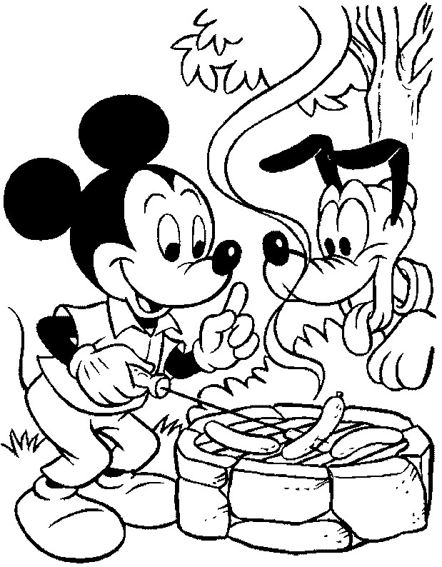 Coloriage et dessins gratuits Mickey grille des saucisses à imprimer