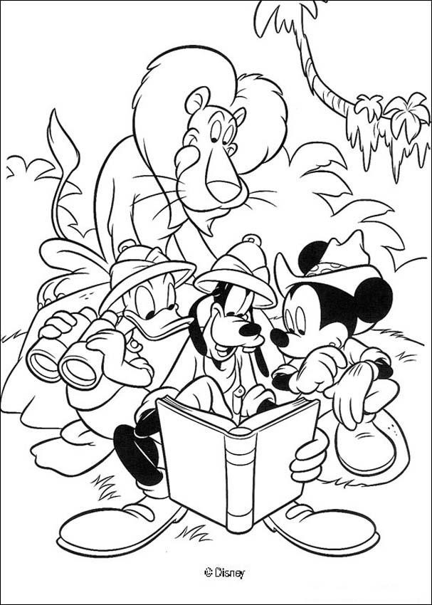 Coloriage et dessins gratuits Mickey, Pluto et Donald en excursion à imprimer