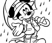 Coloriage Mickey se couvre de la pluie