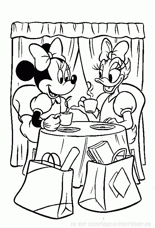 Coloriage et dessins gratuits Minnie et Daisy boivent un café à imprimer