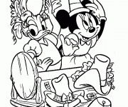 Coloriage Minnie et Daisy essayent des chapeaux