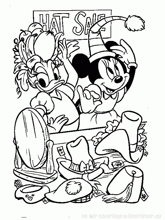 Coloriage et dessins gratuits Minnie et Daisy essayent des chapeaux à imprimer