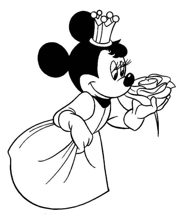 Coloriage et dessins gratuits Minnie tient une rose en main à imprimer