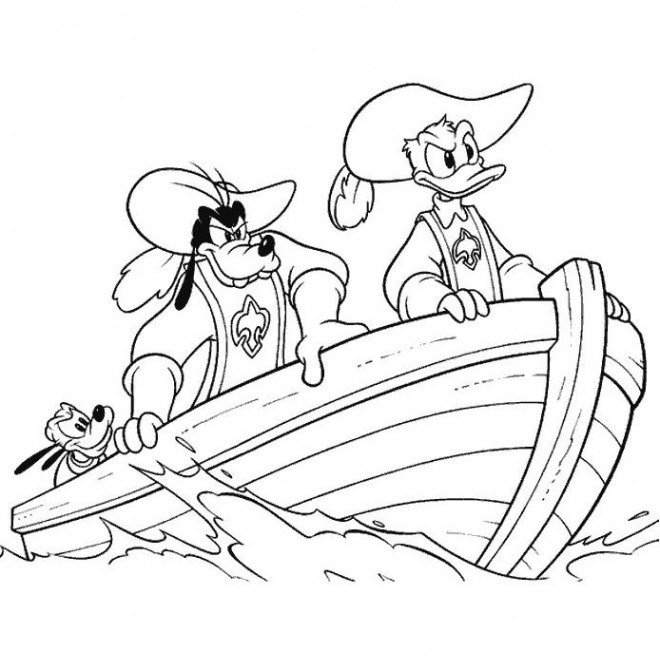 Coloriage et dessins gratuits Pluto, Dingo et Donald en voyage à imprimer