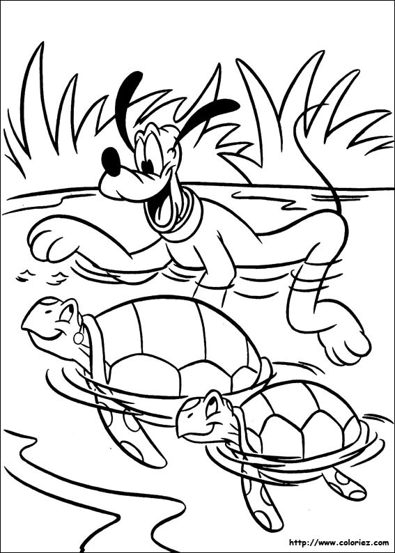 Coloriage et dessins gratuits Pluto nages avec les tortues à imprimer