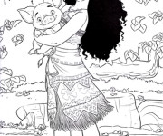 Coloriage Moana et son petit cochon Pua