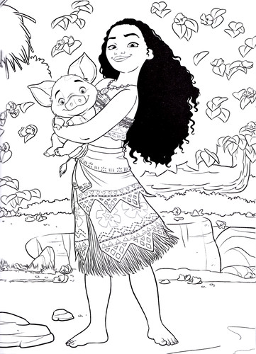 Coloriage et dessins gratuits Moana et son petit cochon Pua à imprimer