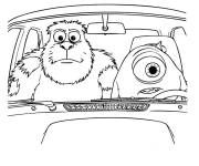Coloriage Mike et Sulley conduisent une voiture