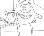 Coloriage Mike &eacute;tudie dans sa chambre