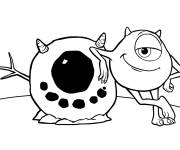 Coloriage Mike pr&eacute;s d'un bonhomme de neige monstre