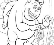 Coloriage Mike r&eacute;pare la porte de Boo