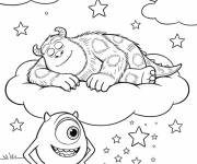 Coloriage Sulley dort sur des nuages ​​avec Mike