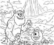 Coloriage Sulley et Mike font un pique-nique amusant