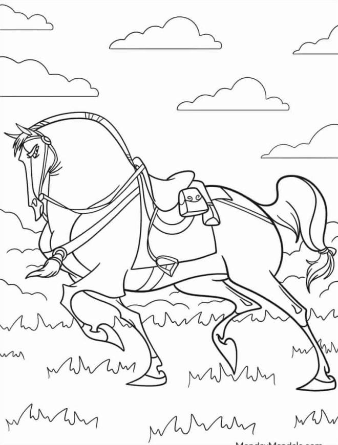 Coloriage et dessins gratuits Le cheval Khan de Mulan au galop à imprimer