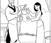 Coloriage Le p&egrave;re Fa verse du th&eacute; &agrave; Mulan