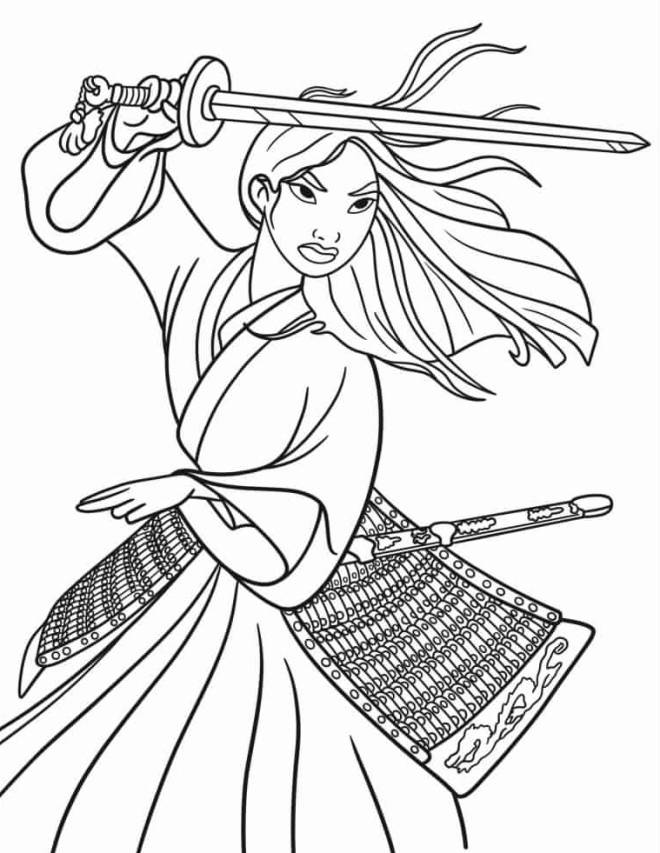 Coloriage et dessins gratuits Mulan avec l'épée de son père  à imprimer
