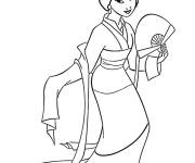 Coloriage Mulan avec son fan