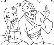 Coloriage Mulan avec son père Fa Zu