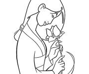 Coloriage Mulan avec une fleur