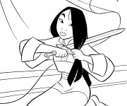 Coloriage Mulan coupe ses cheveux