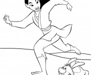 Coloriage Mulan court avec son chien