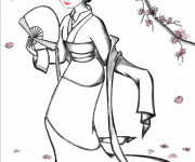 Coloriage Mulan en kimono