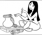 Coloriage Mulan entrain de tricher