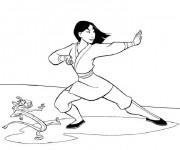 Coloriage Mulan et Mushu s'entra&icirc;nent