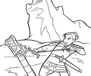 Coloriage Mulan guerri&egrave;re pendant la bataille