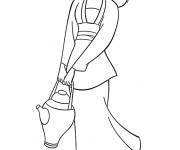 Coloriage Mulan porte une grande bouilloire