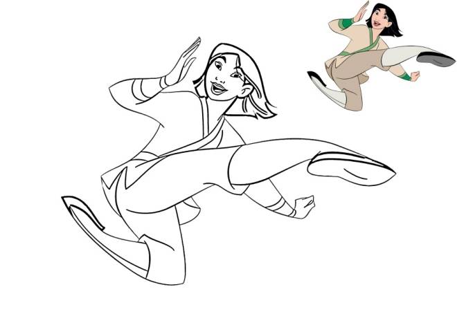 Coloriage et dessins gratuits Pose de combat Mulan à imprimer