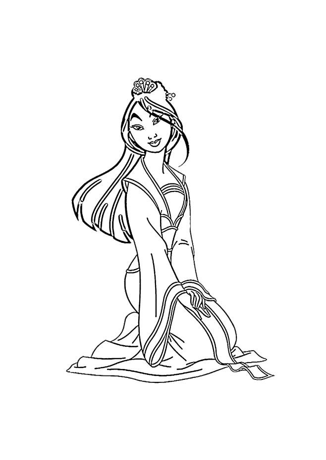 Coloriage et dessins gratuits Princesse Mulan assise  à imprimer