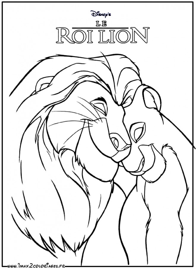 Coloriage Le roi lion et Nala dessin gratuit à imprimer