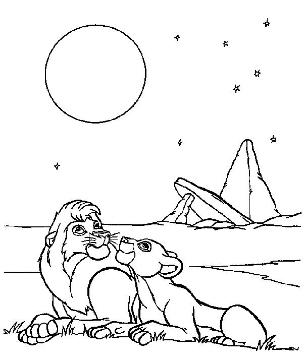 Coloriage et dessins gratuits Nala et Le roi lion regardent les étoiles à imprimer