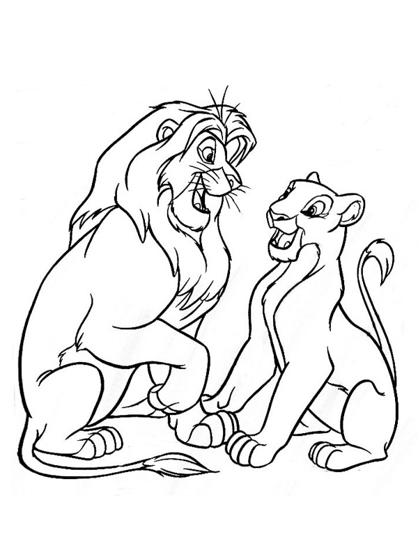 Coloriage Nala et Simba s'amusent ensemble dessin gratuit à imprimer