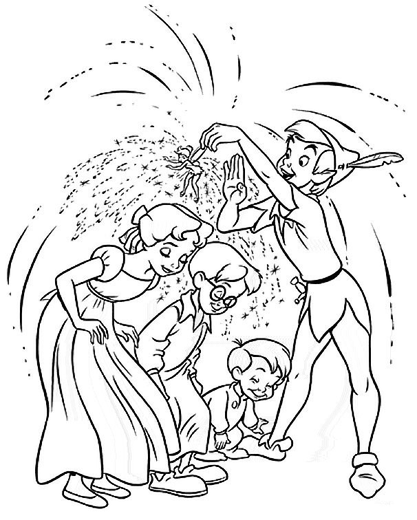 Coloriage Peter Pan et les enfants dessin gratuit à imprimer