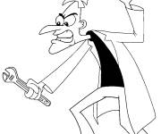 Coloriage et dessins gratuit Doofenshmirtz tenant une cl&eacute; &agrave; molette à imprimer