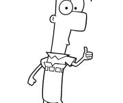 Coloriage Ferb avec le signe de victoire