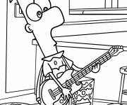 Coloriage Ferb Fletcher joue &agrave; la guitare