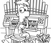 Coloriage Ferb r&eacute;fl&eacute;chit &agrave; l'orgue