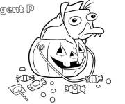 Coloriage L'agent P dans une citrouille de Halloween