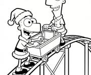 Coloriage Les fr&egrave;res construisant portant le bonnet de noel