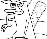 Coloriage Perry l&rsquo;ornithorynque en noir et blanc