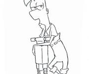 Coloriage Phineas au travail