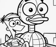 Coloriage Phineas dans le bain avec une g&eacute;ant canard