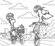 Coloriage Phineas et Ferb &agrave; v&eacute;lo et en monocycle