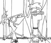 Coloriage Phineas et Ferb arrosent les fleurs