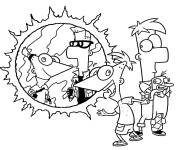 Coloriage Phineas et Ferb au miroir magique