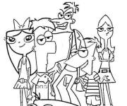 Coloriage Phin&eacute;as et Ferb avec Candice, Heinz et Isabelle